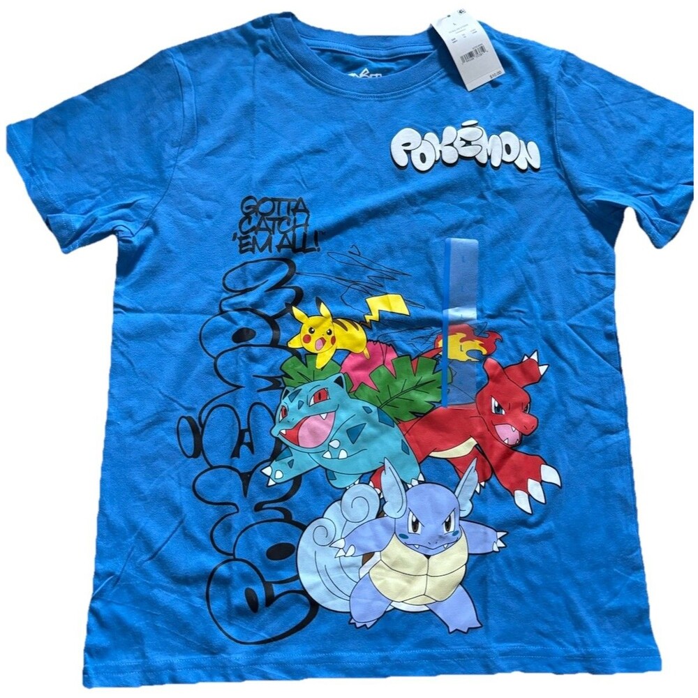 NEW Pokémon Blue Graphic Short Sleeve Crew Neck Kids L Tee